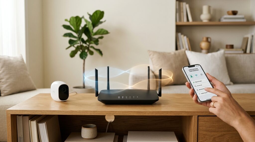 Antes de investigar problemas mais complexos, vale confirmar se a câmera está tentando se conectar à banda Wi-Fi compatível com o modelo.