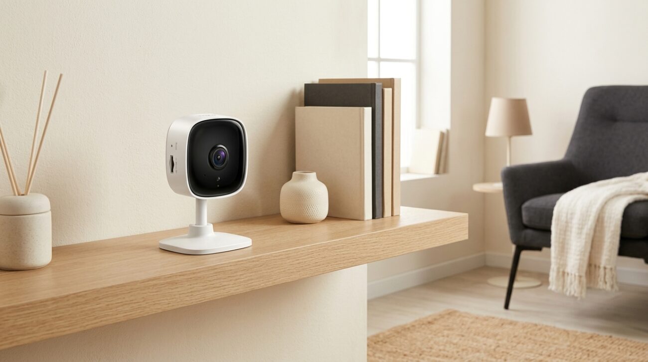 A TP-Link Tapo C100 &eacute; uma c&acirc;mera Wi-Fi interna de 1080p voltada para monitoramento residencial simples e direto.